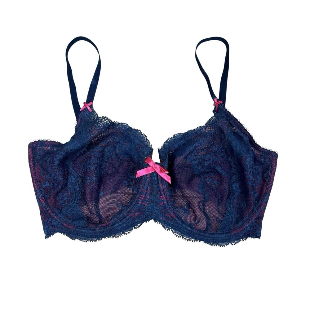 Elle Macpherson Intimates Blue Pink Lace Floral Balconette Bra Size 32F